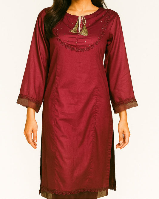 Maroon  party wear pakistani dress with intricate embellishment