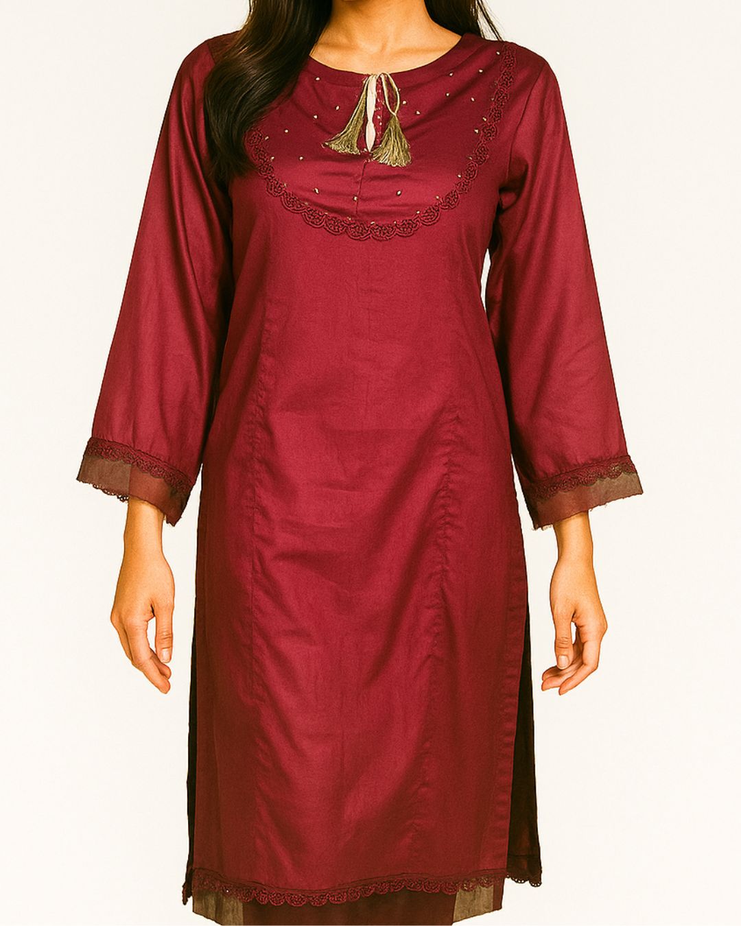 Maroon  party wear pakistani dress with intricate embellishment 