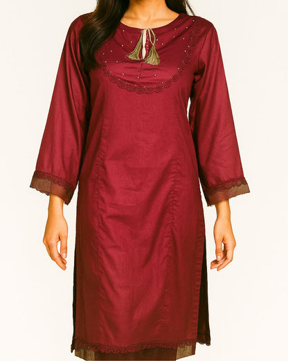 Maroon  party wear pakistani dress with intricate embellishment 
