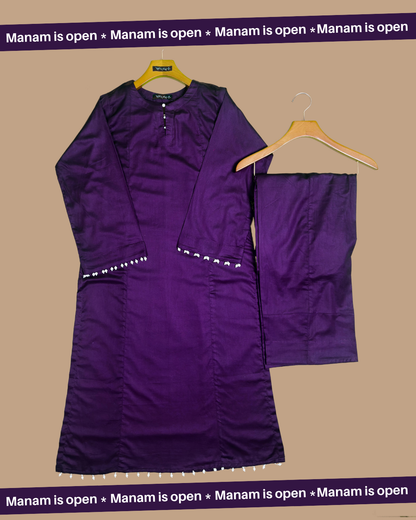 deep plum casual dress for women outfit  hangers against a beige background.