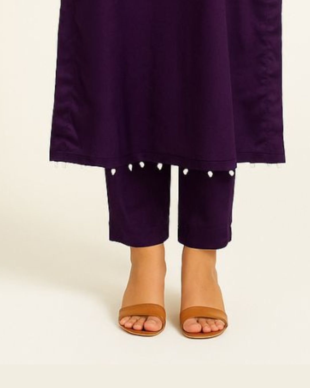 Deep Plum Pearl-Detail Causal Wear Dress