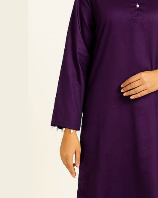 Deep Plum Pearl-Detail Causal Wear Dress
