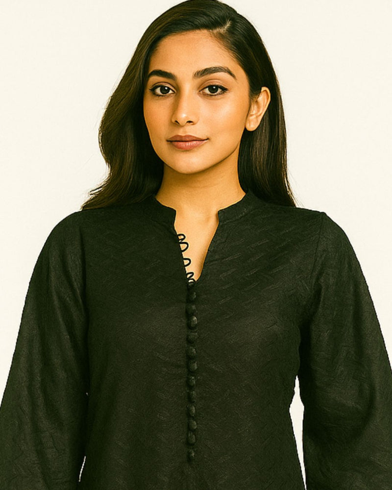 woman wearing a new style ethnic black chikankari kurta