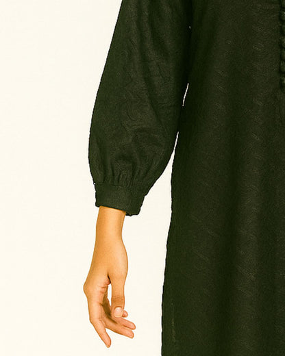  black long-sleeve kurta with chikankari fabric